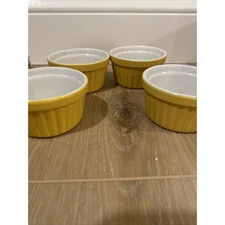 Set of 4 Yellow Gold Ribbed Ramekins Stackable 3.5 x 2 Baking Dish Round