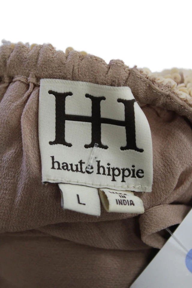 Vestido recto sin mangas con lentejuelas de seda marrón talla L de Haute Hippie para mujer Foto 4 de 4