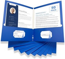   50 Packs Blue Paper Folders with Pockets,Paper Folder Surface with Waterpro...