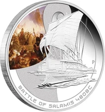 Cook Islands 2010 BATTLE OF SALAMIS 480BC Famous Naval Sea $1 Oz Silver Prf OGP