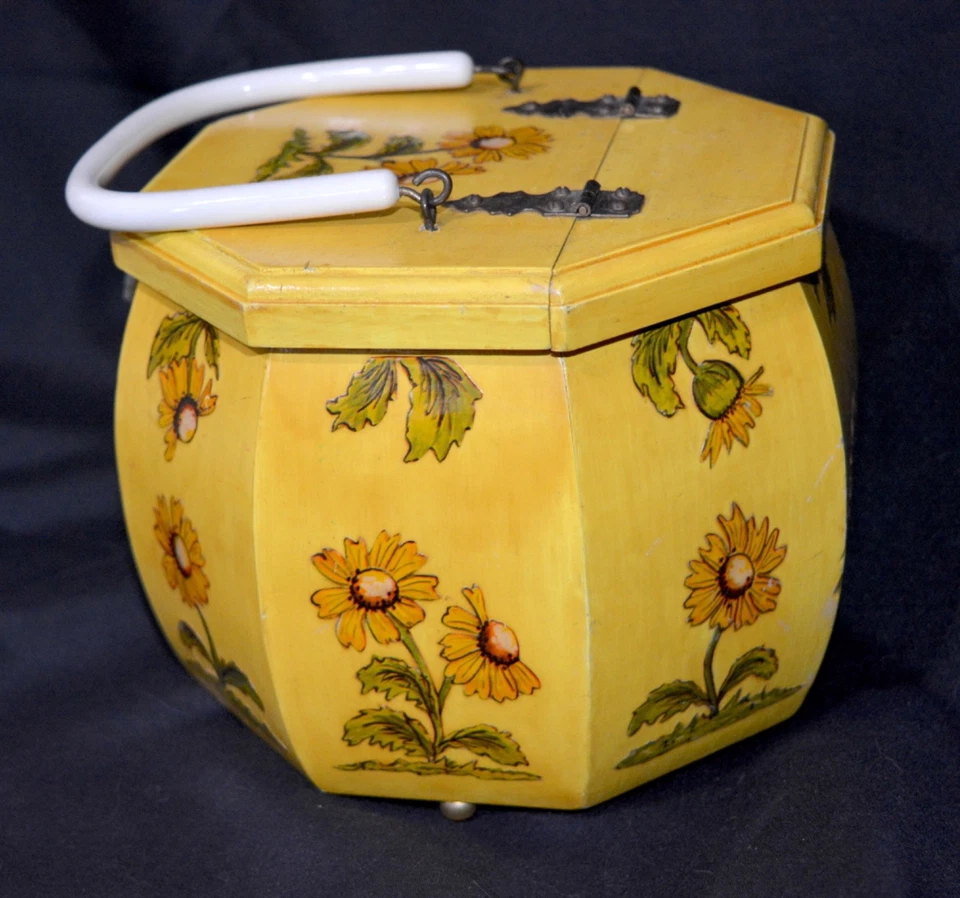 Vintage Wooden Decoupage Octagonal Dandelion Box Purse Carryall Bag handbag - Image 4 of 4
