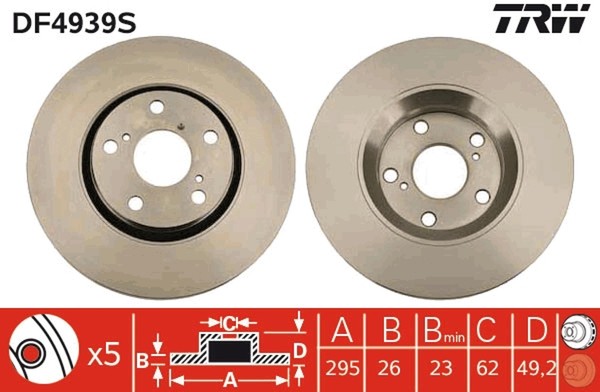 2X Bremsscheibe TRW Single DF4939S FüR Toyota Verso Avensis Auris Corolla VAN-image