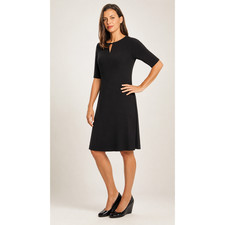 NWT Mario Serrani sz L black keyhole minimalist knit stretch shift dress carrer