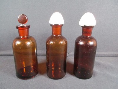 THREE Unique early 1900's T W C Amber Medicine Bottles