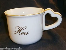Vintage Toscany Made In Japan Heart Handle Coffee Cup Mug Gold Decorated "Hers"