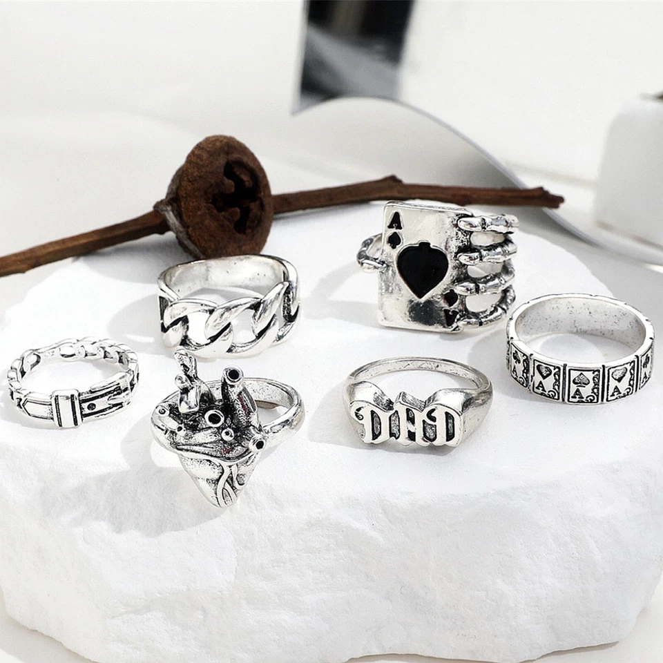 Venta al por mayor 30 Conjunto de Anillos Vintage Punk Diseño Mixto Mujeres Dije Plateado Lote de Regalo Foto 3 de 4