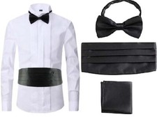 Adjustbale 26-38 INCH Tuxedo Cummerbund Set with Bow Tie  Pocket Hanky Eveni...