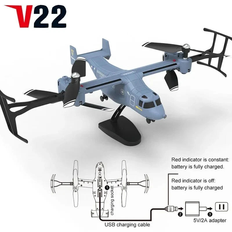 SYMA 2.4G 4CH Remote Control RC V-22 Osprey Model Military Helicopter Plane Toys - Image 2 of 4
