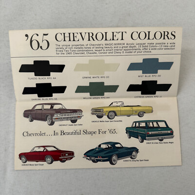 1965 Chevrolet Exterior Color Paint Chip Brochure Catalog Corvette
