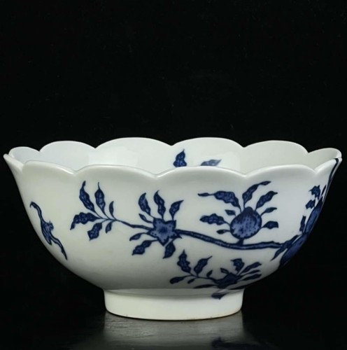 ANTIGUO CUENCO DE PORCELANA CHINO AZUL Y BLANCO MARCADO QIANLONG (WX498) - Imagen 7 de 9
