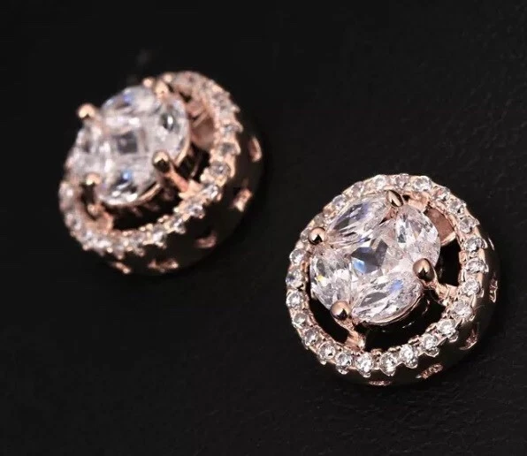 PENDIENTES DE TACHUELAS RELLENOS DE ORO ROSA 18K HECHOS CON CRISTALES DE SWAROVSKI REGALO RG5 Foto 3 de 4