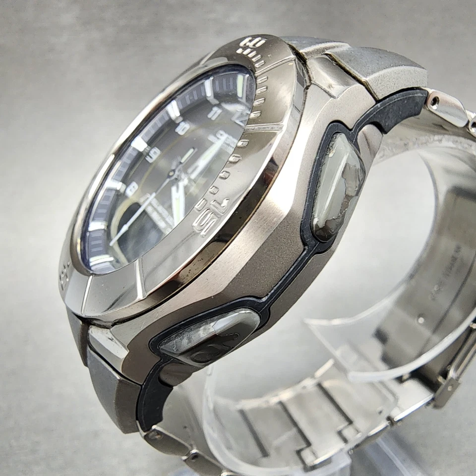Relógio Casio Wave Ceptor WVA-410TJ masculino 43mm analógico digital titânio alarme funciona - Imagem 3 de 4