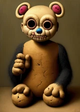 ACEO e9Art CNC cute creepy Pop Surrealism art Trading Card teddy bear monster