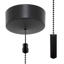 ElekTek Matt Black Bathroom Ceiling Light Pull Cord Switch Fob Handle Chain Kit