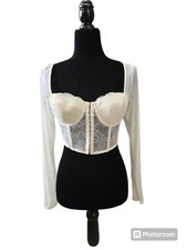 Sincerely Jules Women s Size Small Corset Crop Top Lace Sheer Long Sleeve Cute