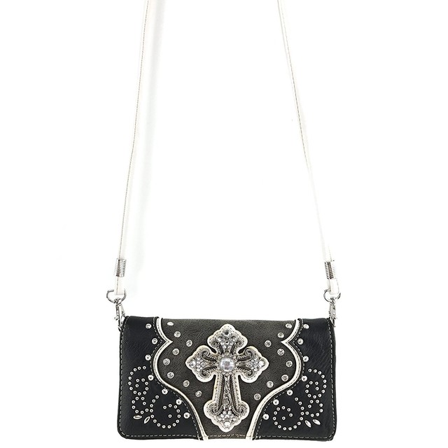 Justin West Concealed Carry Floral Studs Laser Cut Cross Handbag Purse