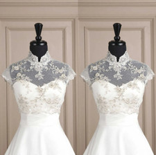 Luxury Embroidery White Ivory Wedding Wrap Lace Jacket Short Sleeve Bridal Jacke