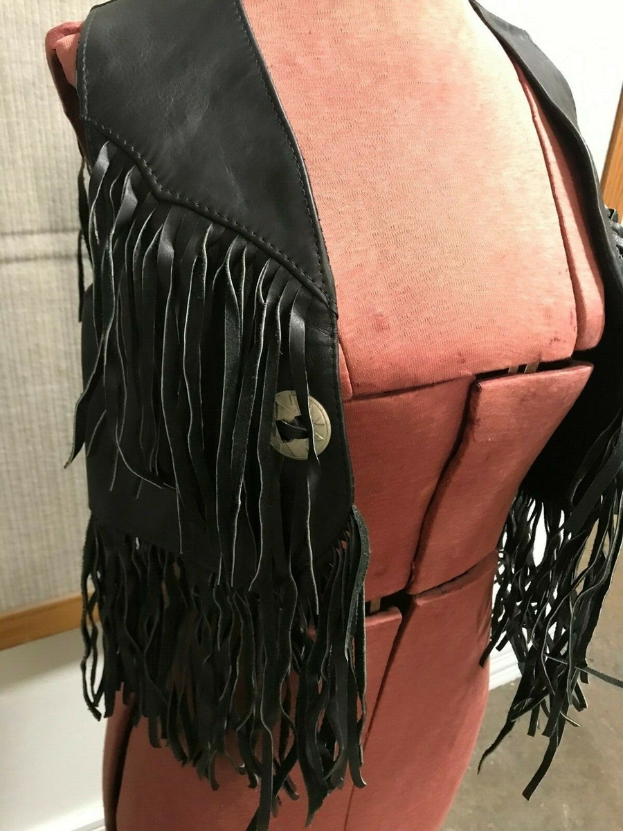 All American Rider Genuine Leather Biker Vest with Fringe