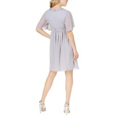 Glam Womens Juniors Knee-Length Embellished Party Dress Gray M