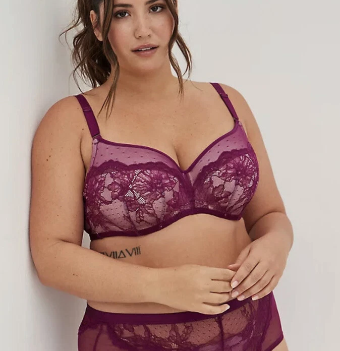 New Torrid Purple Lace Smoothing Lightly Lined Full Coverage Balconette Bra  48B