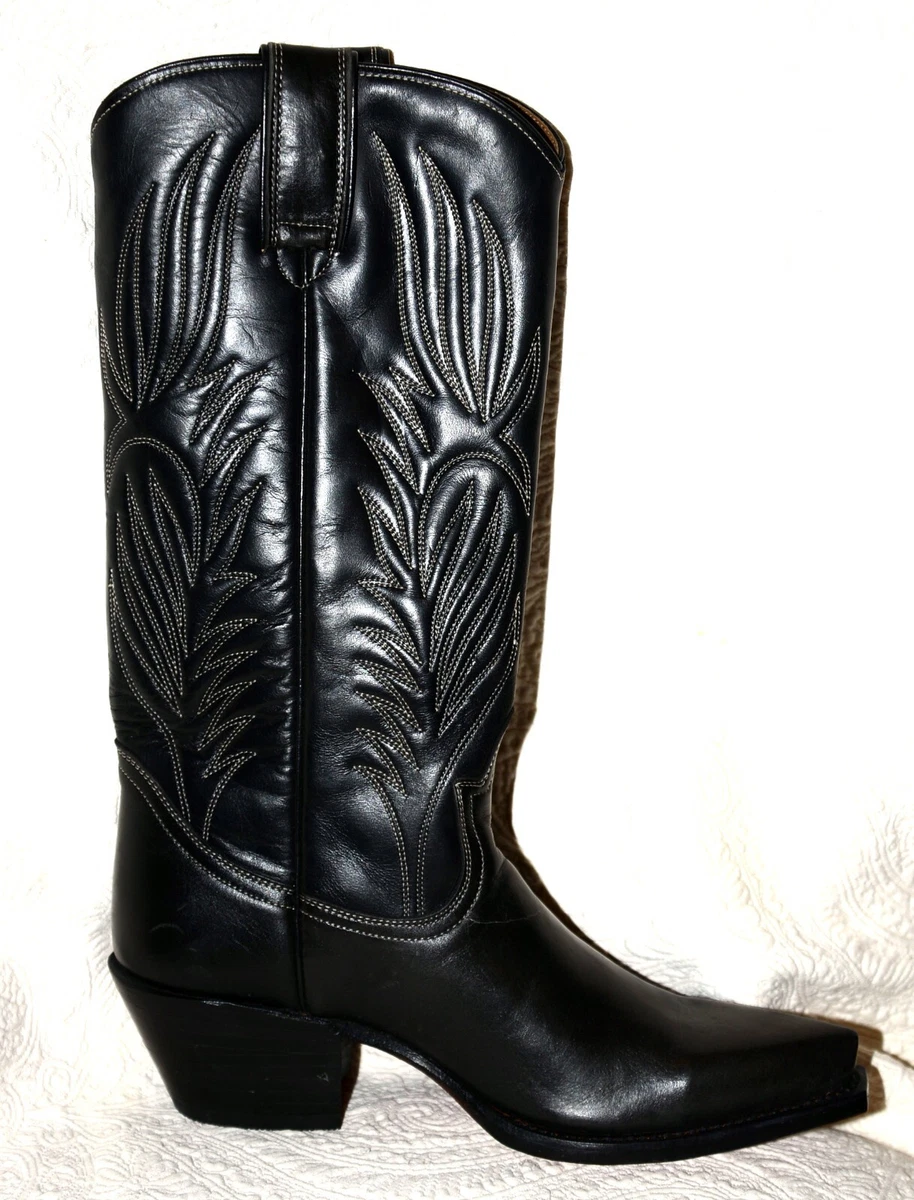 NEW STEVE MADDEN Lonestar Cowboy Western Black Leather Boots Sz 7 Vintage Rare