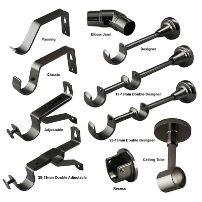 Black Nickel Curtain Pole Rod Brackets 19mm 28mm 35mm Recess Extendable Double Ebay