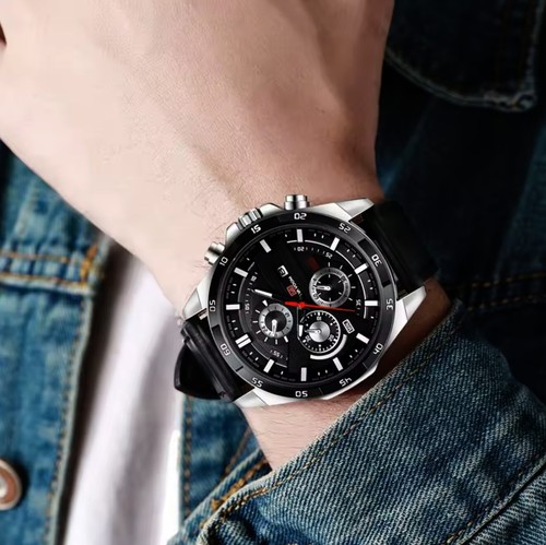 Men's Watch Luxury Brand Waterproof Analog Quartz Calender Brown Leather Band - Picture 6 of 20