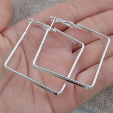 Elegant 925 Sterling Silver New Fashion Square Dangle Drop 2.25" Hoop Earrings