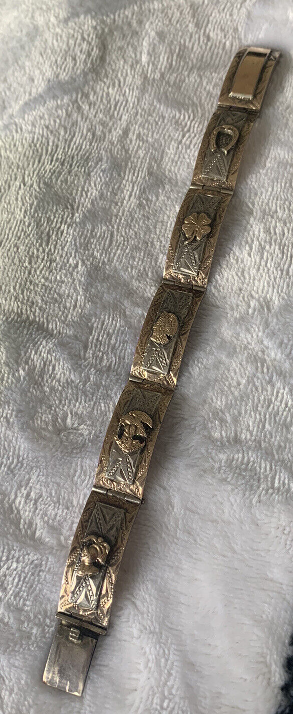 Antique Mexican Silver And Gold Panel Bracelet - image 1