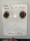 MODA BILOUX. ITALIA.Crystal Earrings 1” 8Os Clip On. Red Stone/ Gold. New