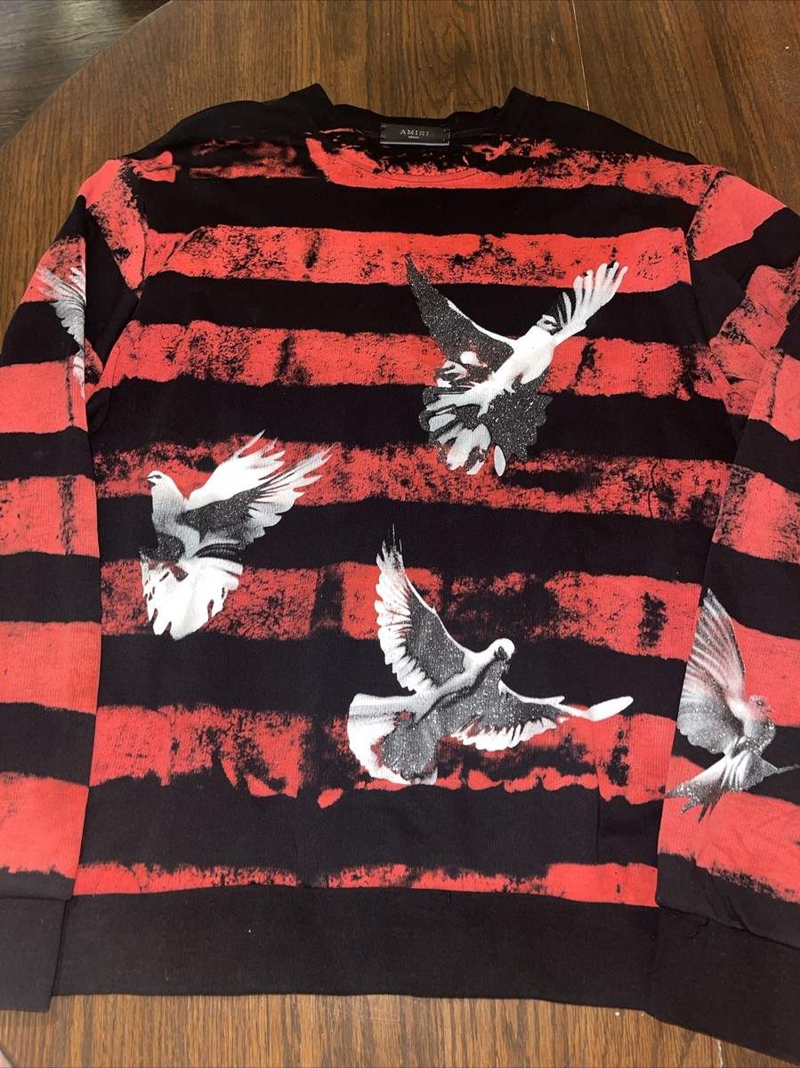 Amiri Dove Print Black And Red Printed Sweatshirt Size Medium