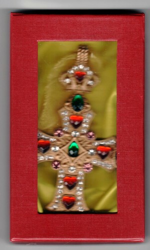 Christmas Ornament -Jeweled Gold Cross (4.5") in gift box, Imported -NEW - Picture 3 of 3
