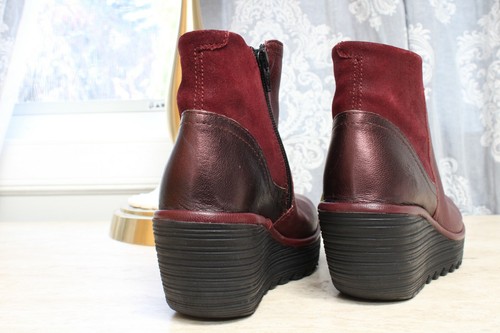 Fly London - Leather Wedge Ankle Boots - Yavo - Burgundy Red - EU 37 US 6 - 6.5 - Picture 4 of 8