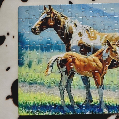 Brown Horses Mountains 120 Piece Custom Handmade Jigsaw Puzzle - Picture 5 of 8