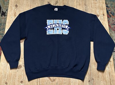 Vintage Mid 90s Jerzees Crewneck Sweatshirt CHS Rams XL Navy Made In USA