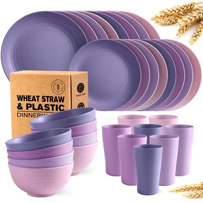 32-Piece Kitchen Plastic Wheat Straw Dinnerware Set Service for 8 Plates Dessert