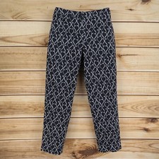 Talbots Pants Womens Sz 8 Black White Geometric Swirls Stretch Mid Rise Straight