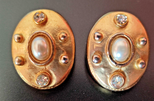 Boucles D'oreilles Vintage Clips Dorés – Papillon Strass Rose – état Parfait