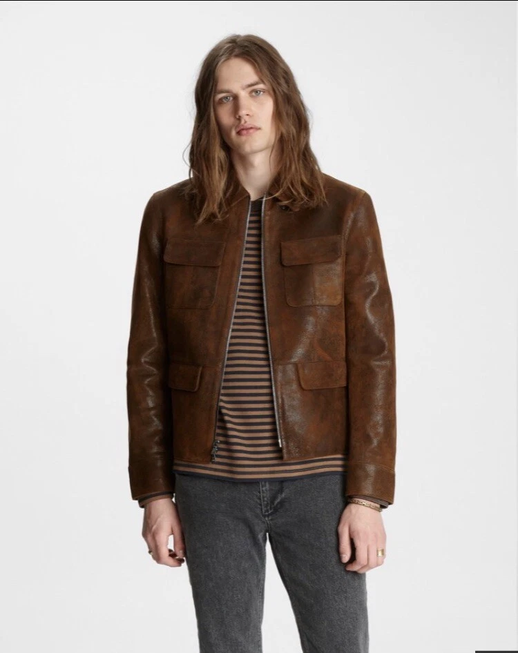 john varvatos brown leather jacket