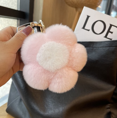 Llavero de piel de conejo real flor del sol pompón bolsa bola de piel dije teléfono colgante regalo - Imagen 8 de 13