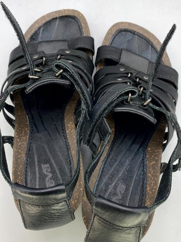 Sandalia Teva Cabrillo Gladiator 1008268 Tirantes Mujer EE. UU. 8 Cuero Negro Cuña - Imagen 6 de 8