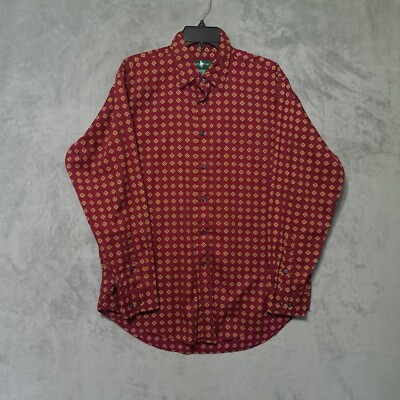Hunt Club Mens Dress Shirt L Red Gold Diamond Geometric Long Sleeve Button  Up | eBay