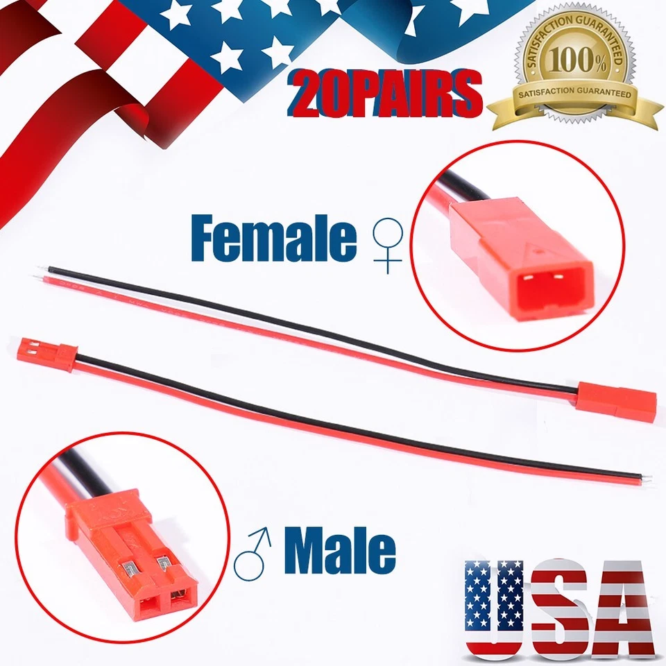20 pairs 150mm For JST Plug Connector Cable Wire Male & Female RC Lipo Battery - Image 2 of 4