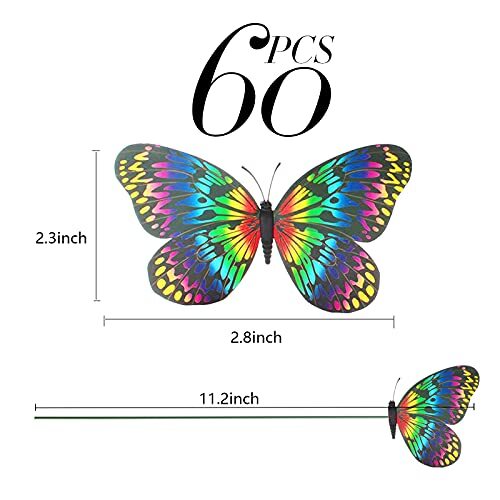 60 Pcs Garden Butterfly Stakes Planter Pots Miniature Ornaments Yard Patio Decor - Picture 5 of 9