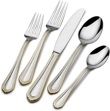 Mikasa Regent Bead Gold Flatware 65 Piece Set Service for Twelve Dishwasher Safe