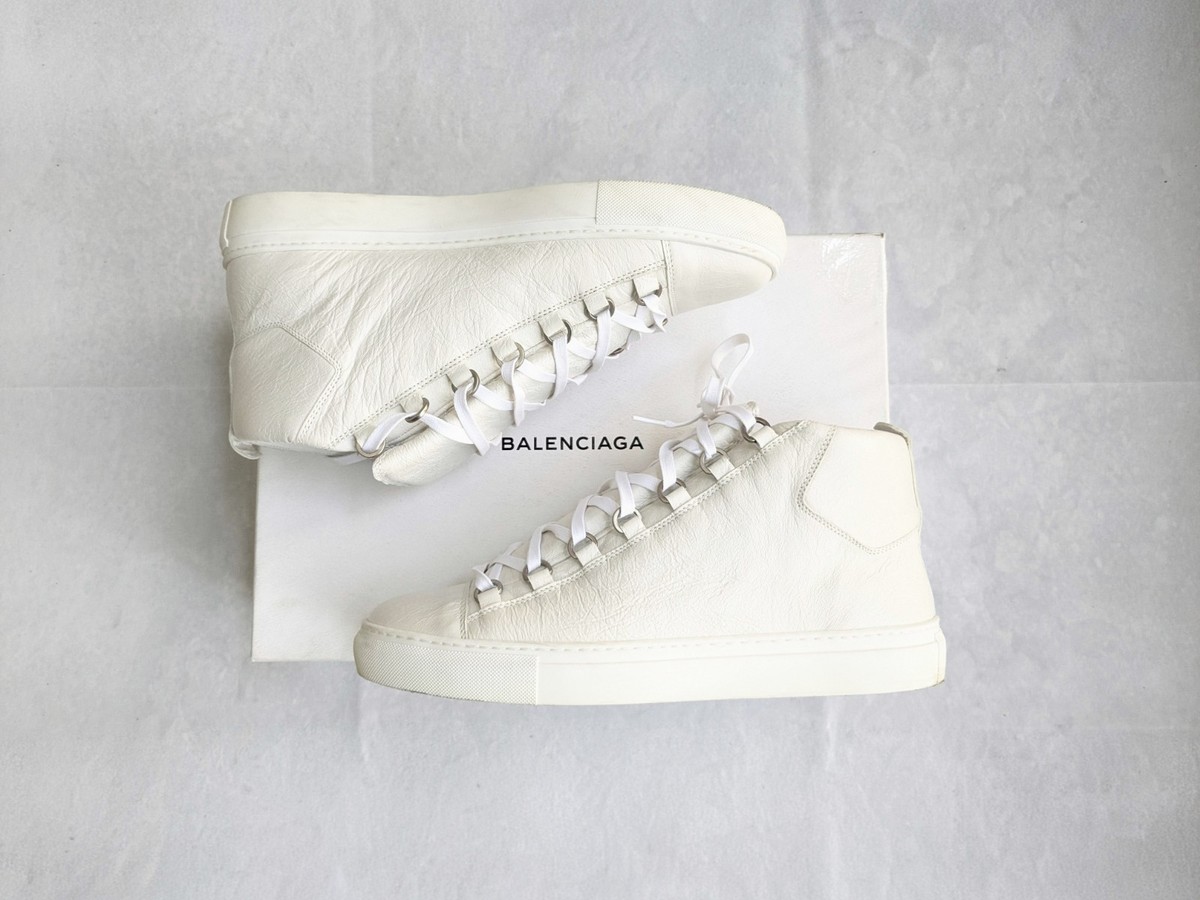 Balenciaga Arena Men 9 42 White Leather High Top Sneakers Shoes
