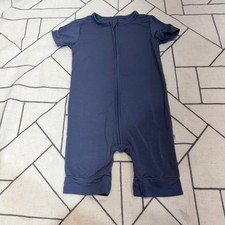 Unbranded Bamboo Viscose Romper 12-18M Navy Blue Short Sleeve Zip Front Pajamas