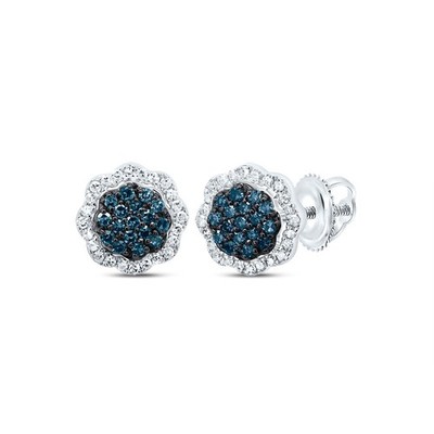0.25 Ctw Natural Diamond Blue Round Stud Earrings 10kt White Gold