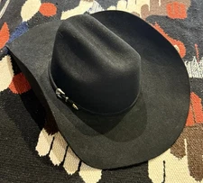 Men's Felt KINGMAN 4X Premium WOOL Cowboy HAT BLK Sz 6 7/8" EUC Silver Tip Band