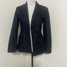 Giacca blazer Zara Basic donna taglia 6 blu scuro cotone denim risvolto colletto usata in ottime condizioni